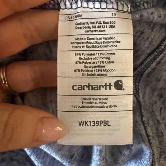 Carhartt Women’s Hoodie Large Blue‎ Full Zip Roll Tab Sleeve Lightweight - Picture 10 of 11